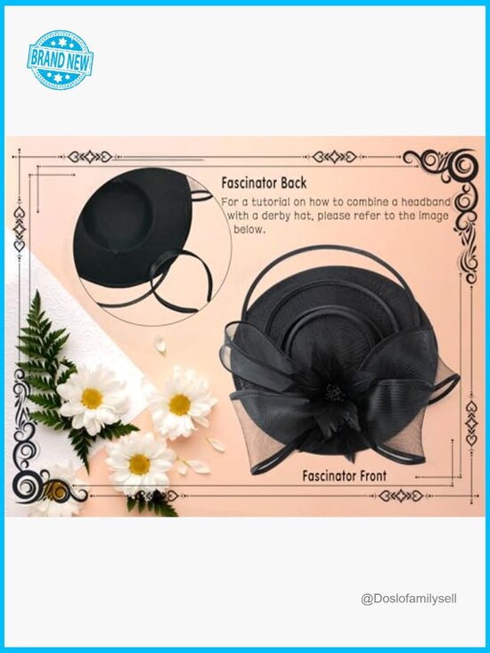Vintage Derby Fascinator Hat Handmade Linen Feather Wedding Tea Party Church main image 7